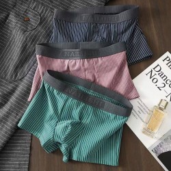 Premium Imported Men's Striped Ice Silk Boxer Briefs (3 Pcs Combo)