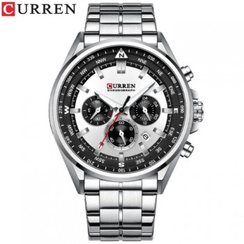 CURREN 8399 Mens Watches New Quartz Waterproof Stainless Steel-Silver Black