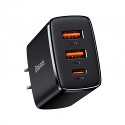 BASEUS Compact Quick Charger 2U-C Three Ports 30W Travel Power Adapter US Plug