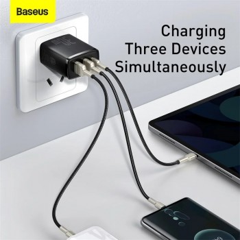 BASEUS Compact Quick Charger 2U-C Three Ports 30W Travel Power Adapter US Plug BASEUS Compact Quick Charger 2U-C Three Ports 30W Travel Power Adapter US Plug