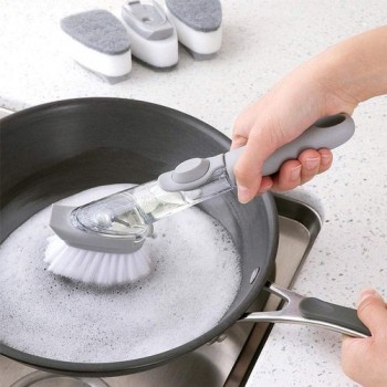 Automatic Detergent Sponge Brush Kitchen Cleaning Tool Long Handle