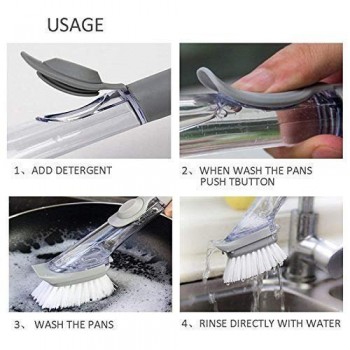 Automatic Detergent Sponge Brush Kitchen Cleaning Tool Long Handle