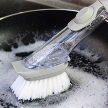 Automatic Detergent Sponge Brush Kitchen Cleaning Tool Long Handle